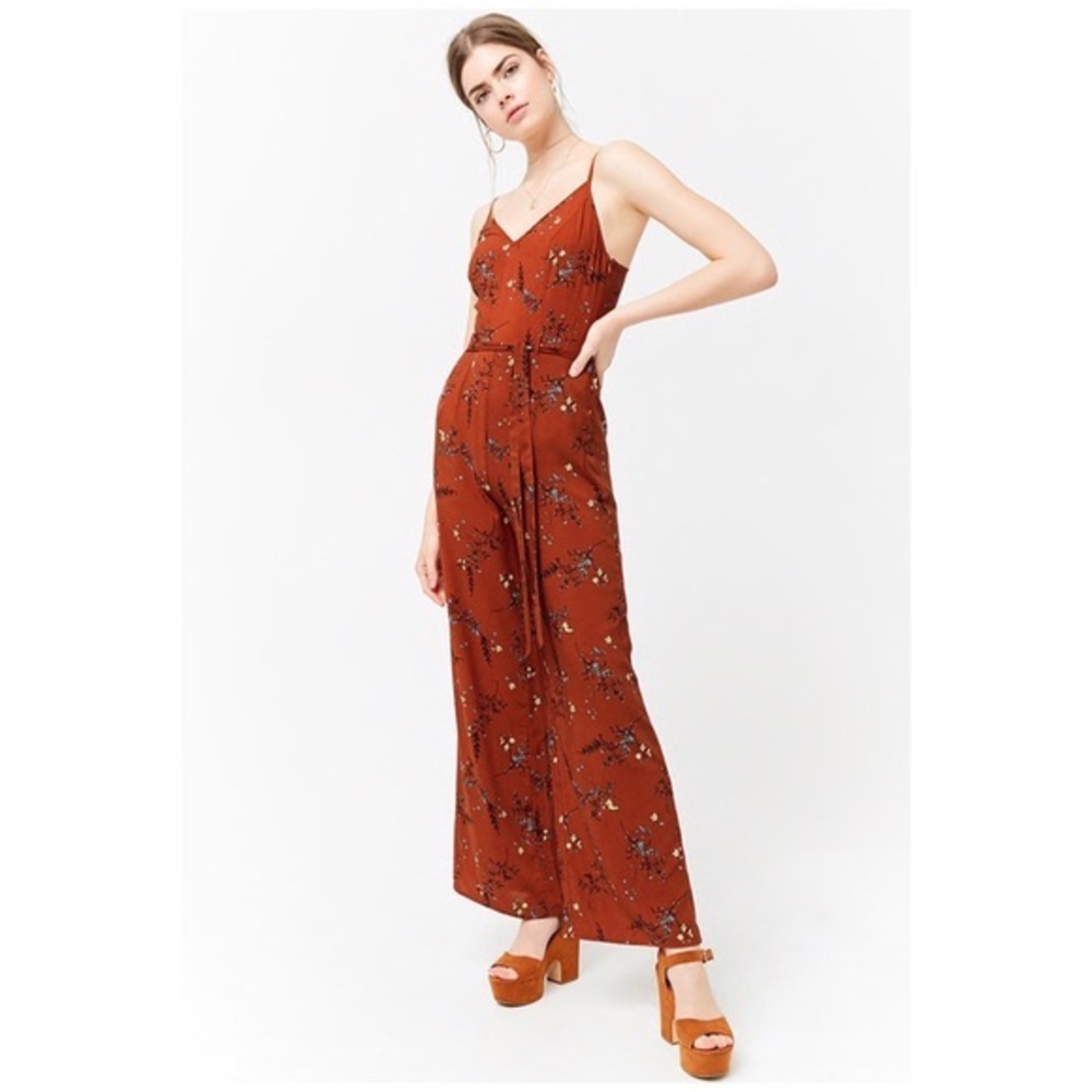 Floral Cami Jumpsuit in Rust/Navy F21